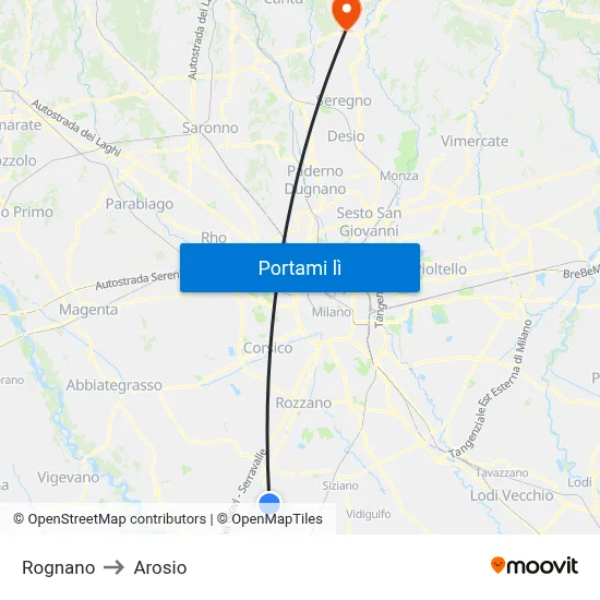 Rognano to Arosio map