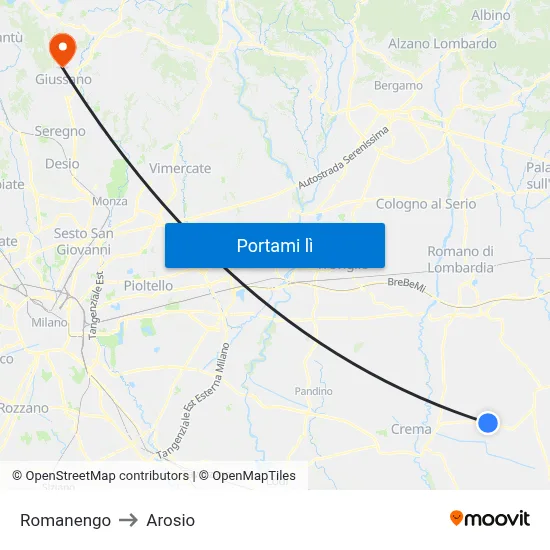Romanengo to Arosio map