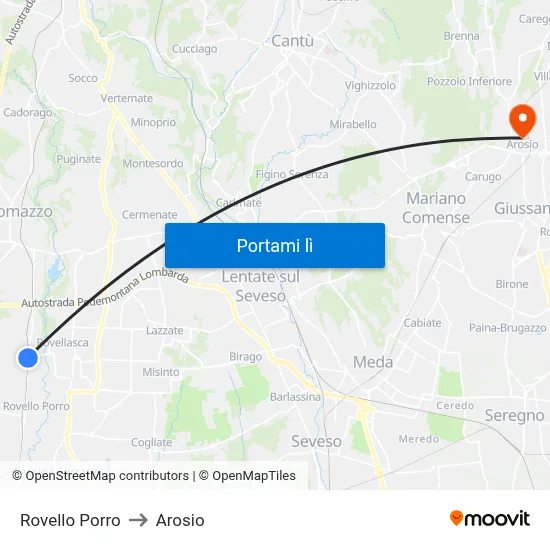Rovello Porro to Arosio map