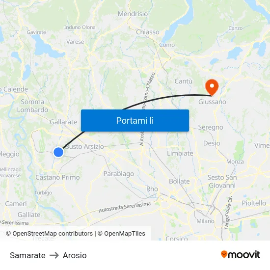 Samarate to Arosio map