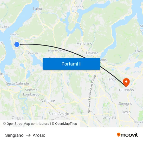Sangiano to Arosio map