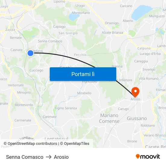 Senna Comasco to Arosio map