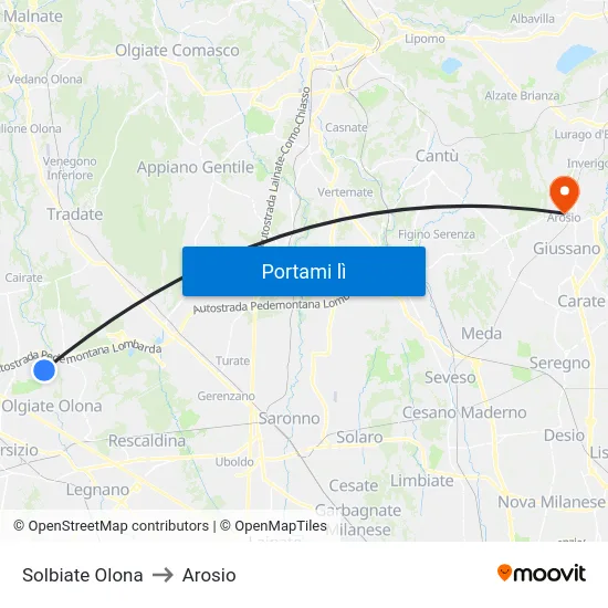 Solbiate Olona to Arosio map