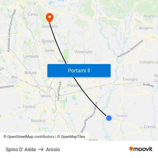 Spino D' Adda to Arosio map