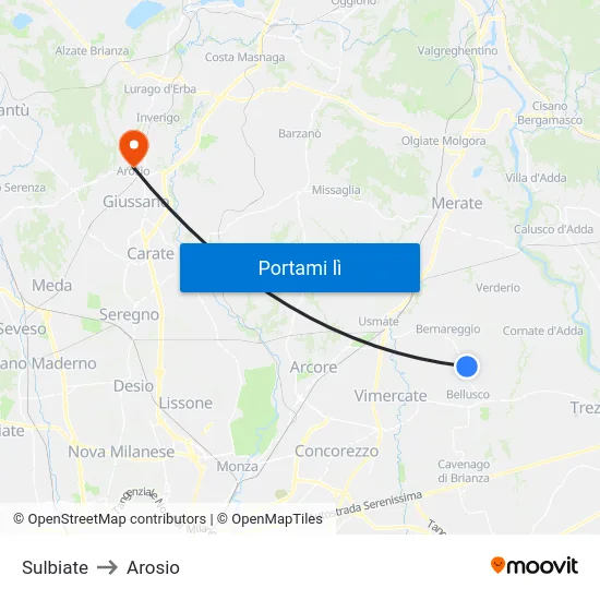 Sulbiate to Arosio map