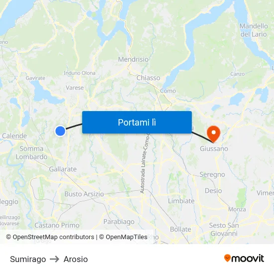 Sumirago to Arosio map