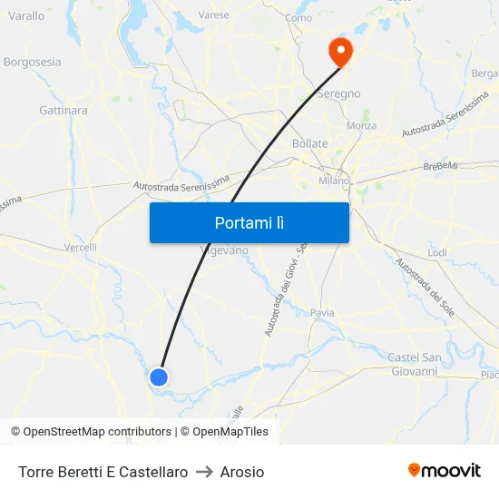 Torre Beretti E Castellaro to Arosio map