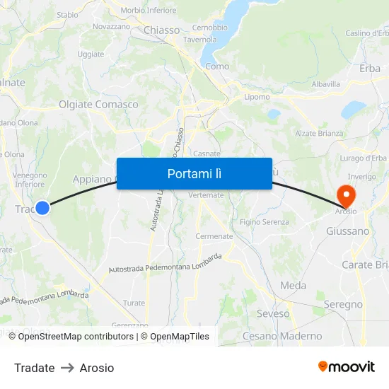 Tradate to Arosio map