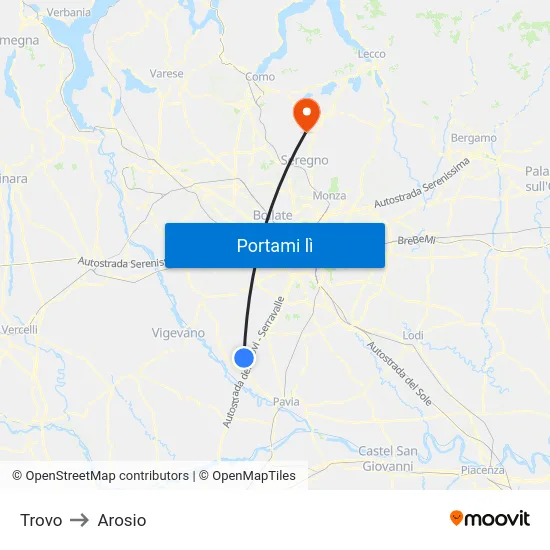 Trovo to Arosio map