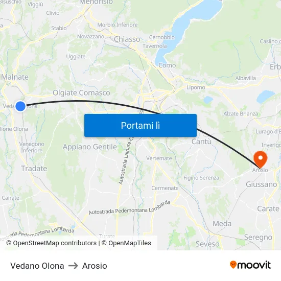 Vedano Olona to Arosio map