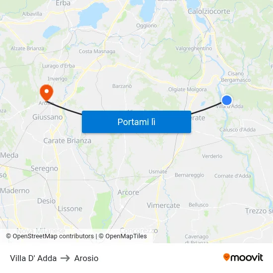 Villa D' Adda to Arosio map