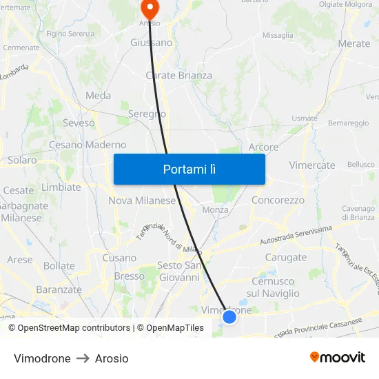Vimodrone to Arosio map