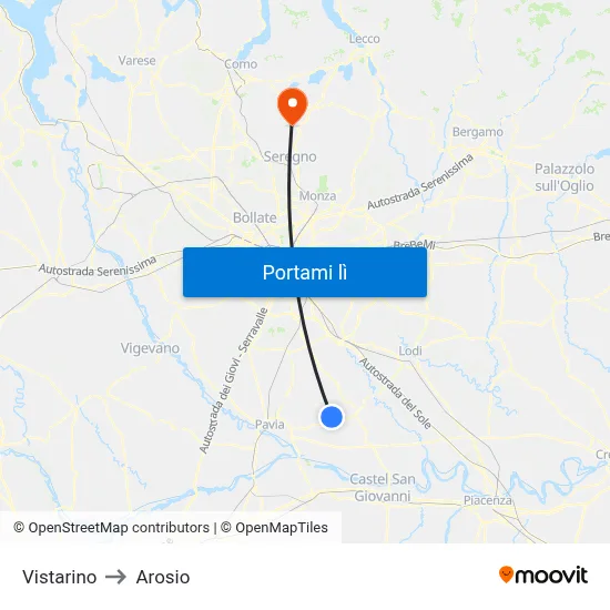 Vistarino to Arosio map