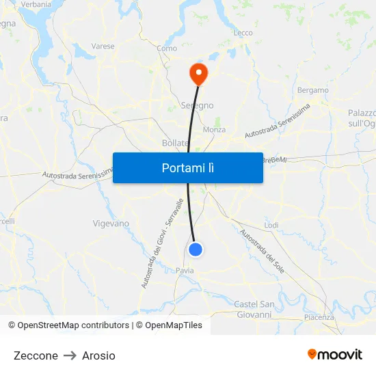 Zeccone to Arosio map
