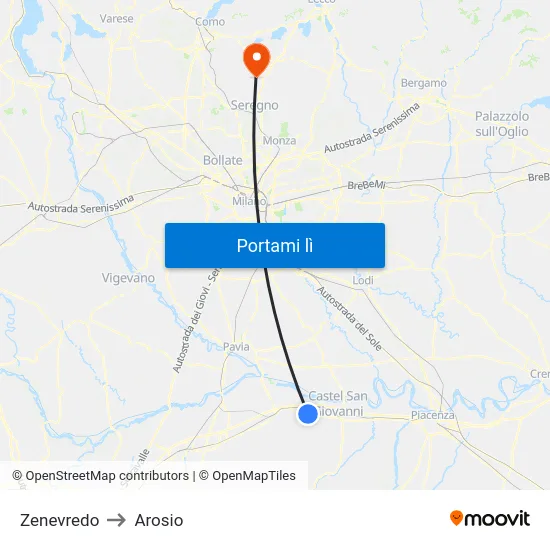 Zenevredo to Arosio map
