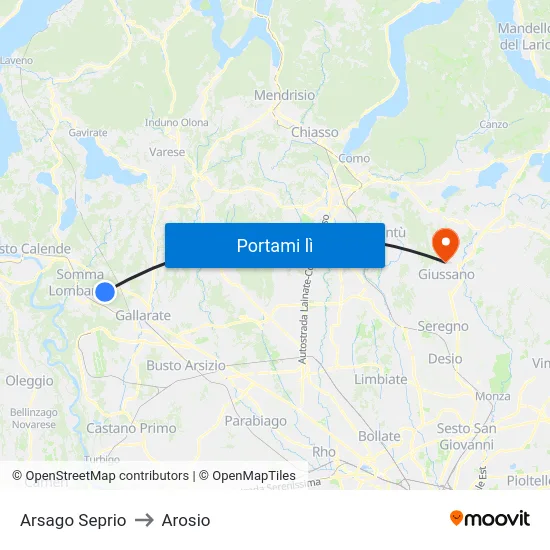 Arsago Seprio to Arosio map