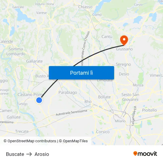 Buscate to Arosio map