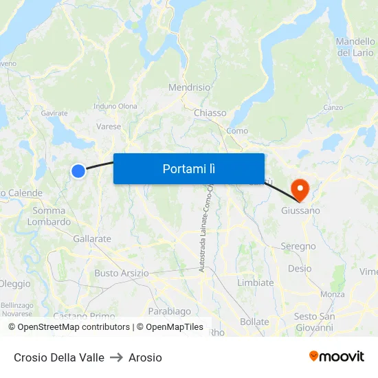 Crosio Della Valle to Arosio map