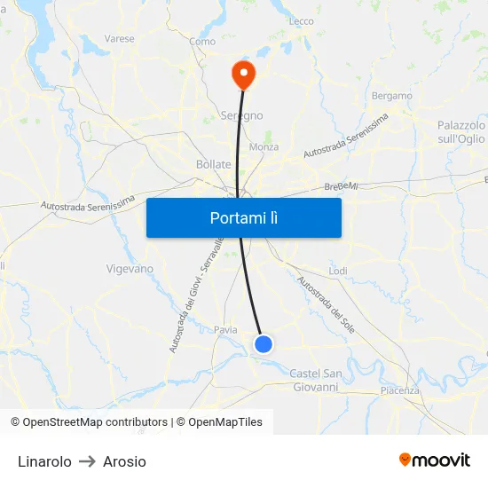 Linarolo to Arosio map