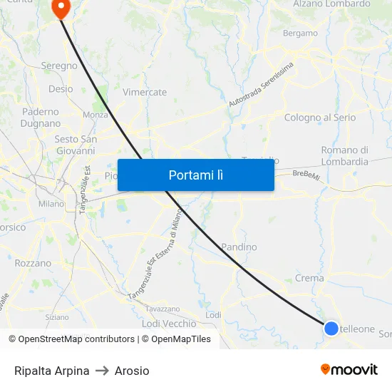 Ripalta Arpina to Arosio map