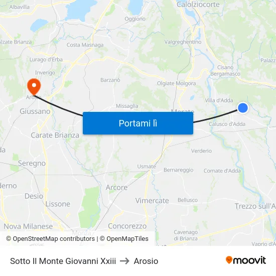 Sotto Il Monte Giovanni Xxiii to Arosio map