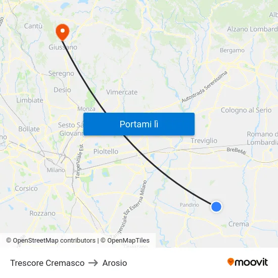Trescore Cremasco to Arosio map