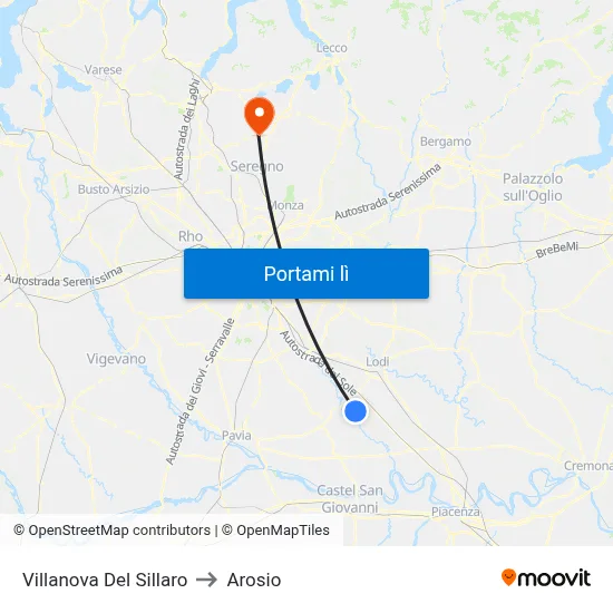 Villanova Del Sillaro to Arosio map