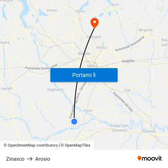 Zinasco to Arosio map