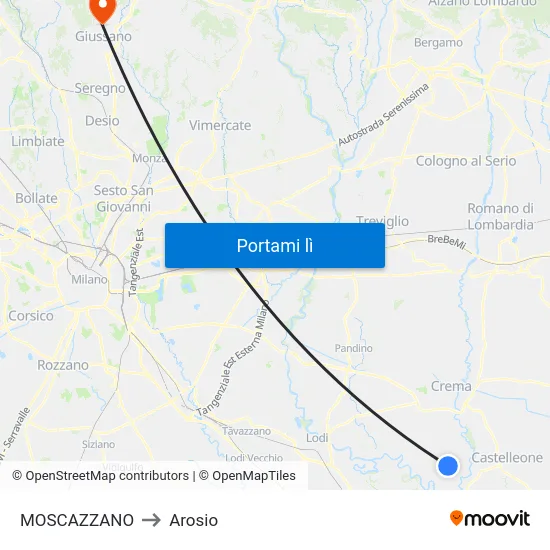 MOSCAZZANO to Arosio map