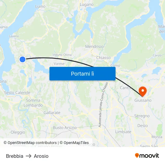 Brebbia to Arosio map