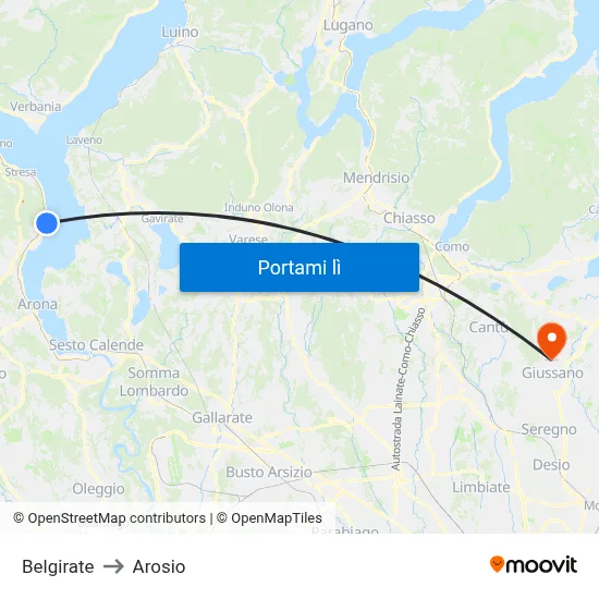Belgirate to Arosio map
