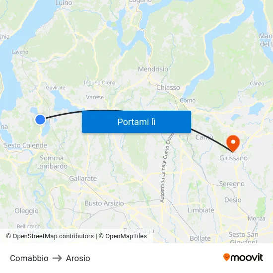 Comabbio to Arosio map