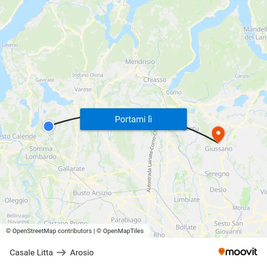 Casale Litta to Arosio map
