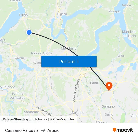 Cassano Valcuvia to Arosio map