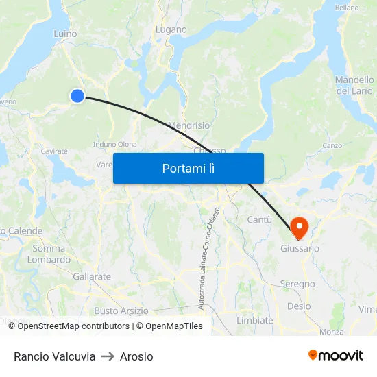 Rancio Valcuvia to Arosio map