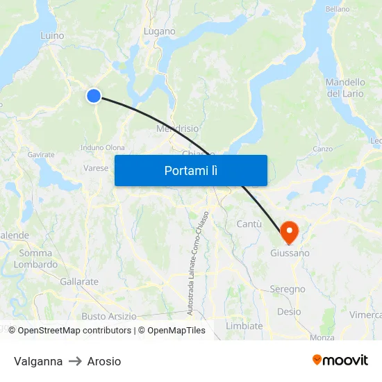 Valganna to Arosio map