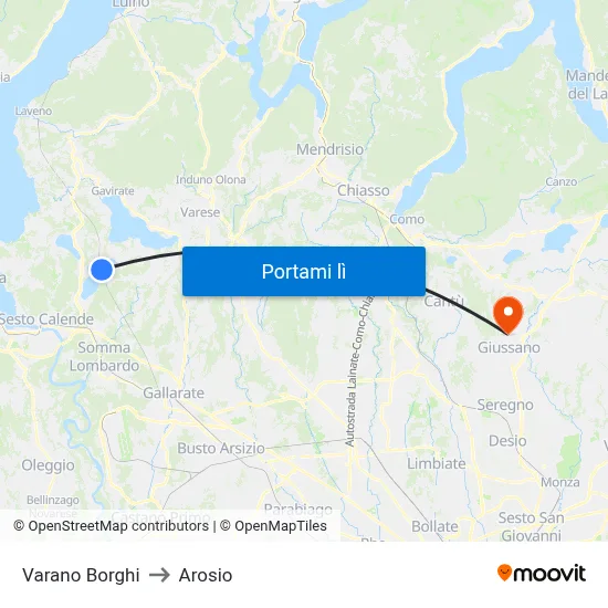 Varano Borghi to Arosio map