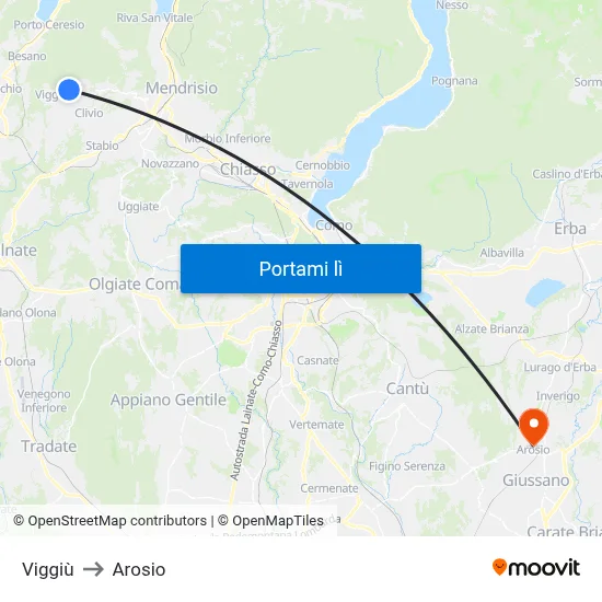 Viggiù to Arosio map