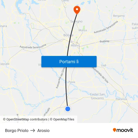 Borgo Priolo to Arosio map