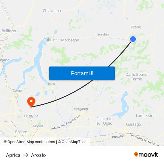 Aprica to Arosio map