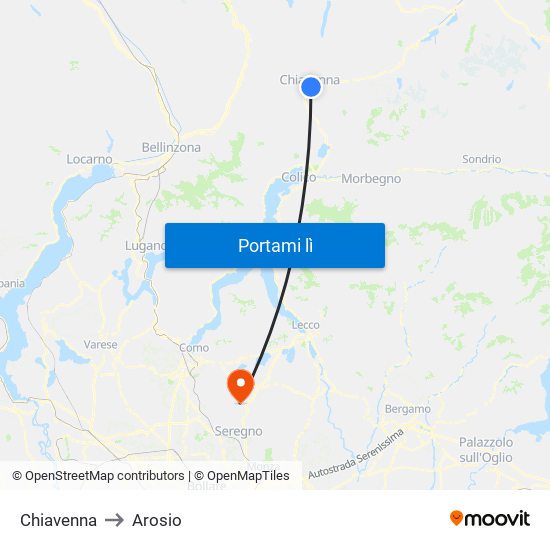 Chiavenna to Arosio map