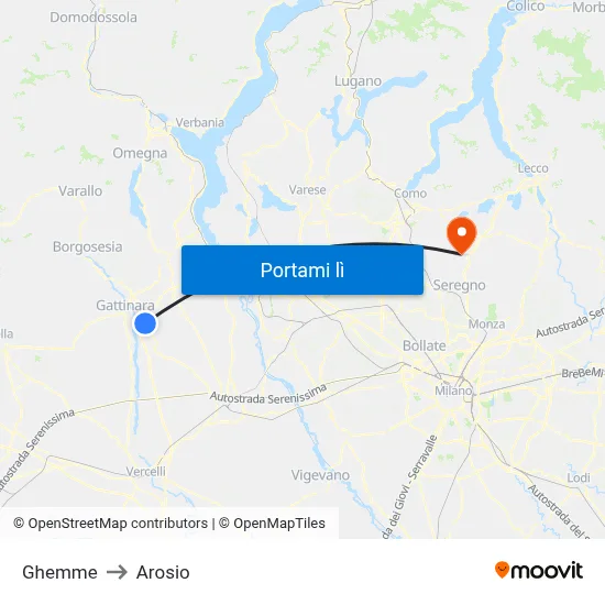 Ghemme to Arosio map