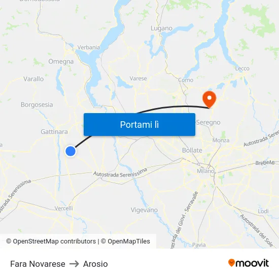 Fara Novarese to Arosio map