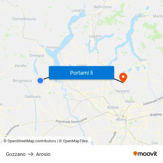 Gozzano to Arosio map