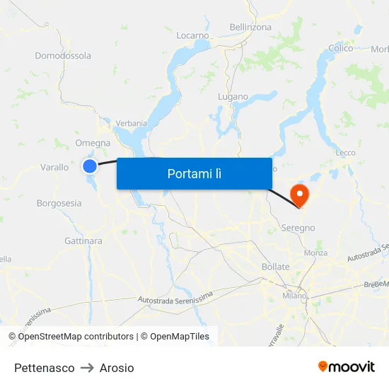 Pettenasco to Arosio map