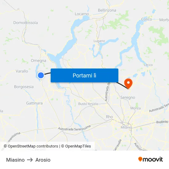 Miasino to Arosio map