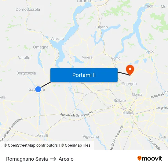 Romagnano Sesia to Arosio map