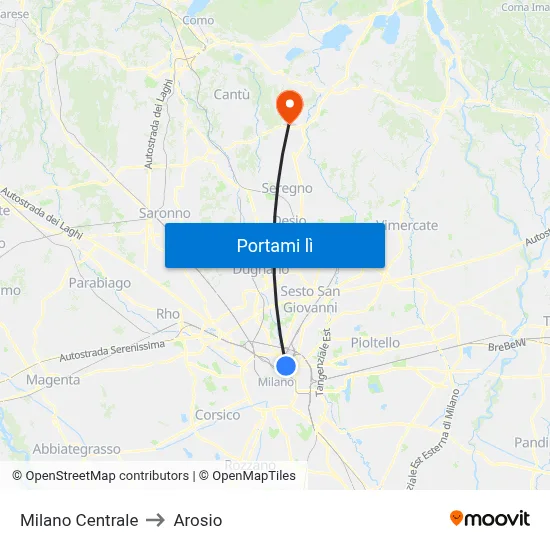 Milano Centrale to Arosio map