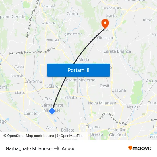 Garbagnate Milanese to Arosio map