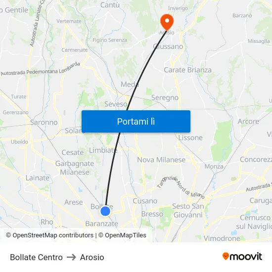 Bollate Centro to Arosio map